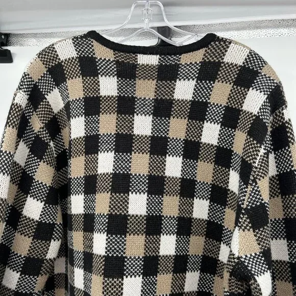 Croft & Barrow Checkered Knit Cardigan Button Up Black/Multi Size XL - Picture 6 of 8